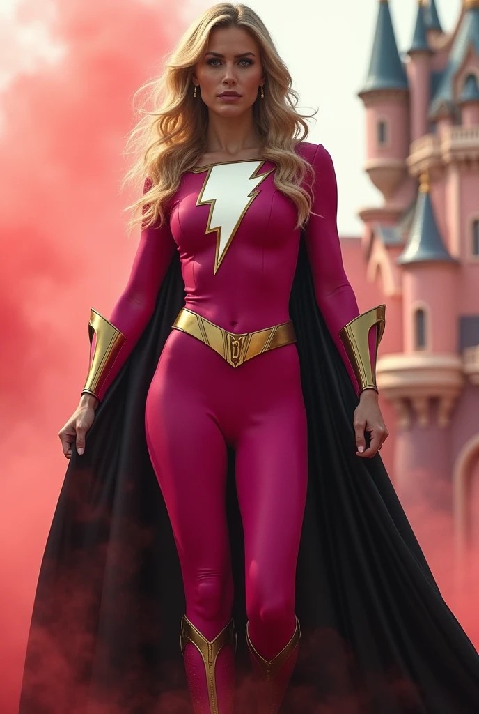 Beyonce wearing sexy superman costume, performing on stage, long curly blonde hair