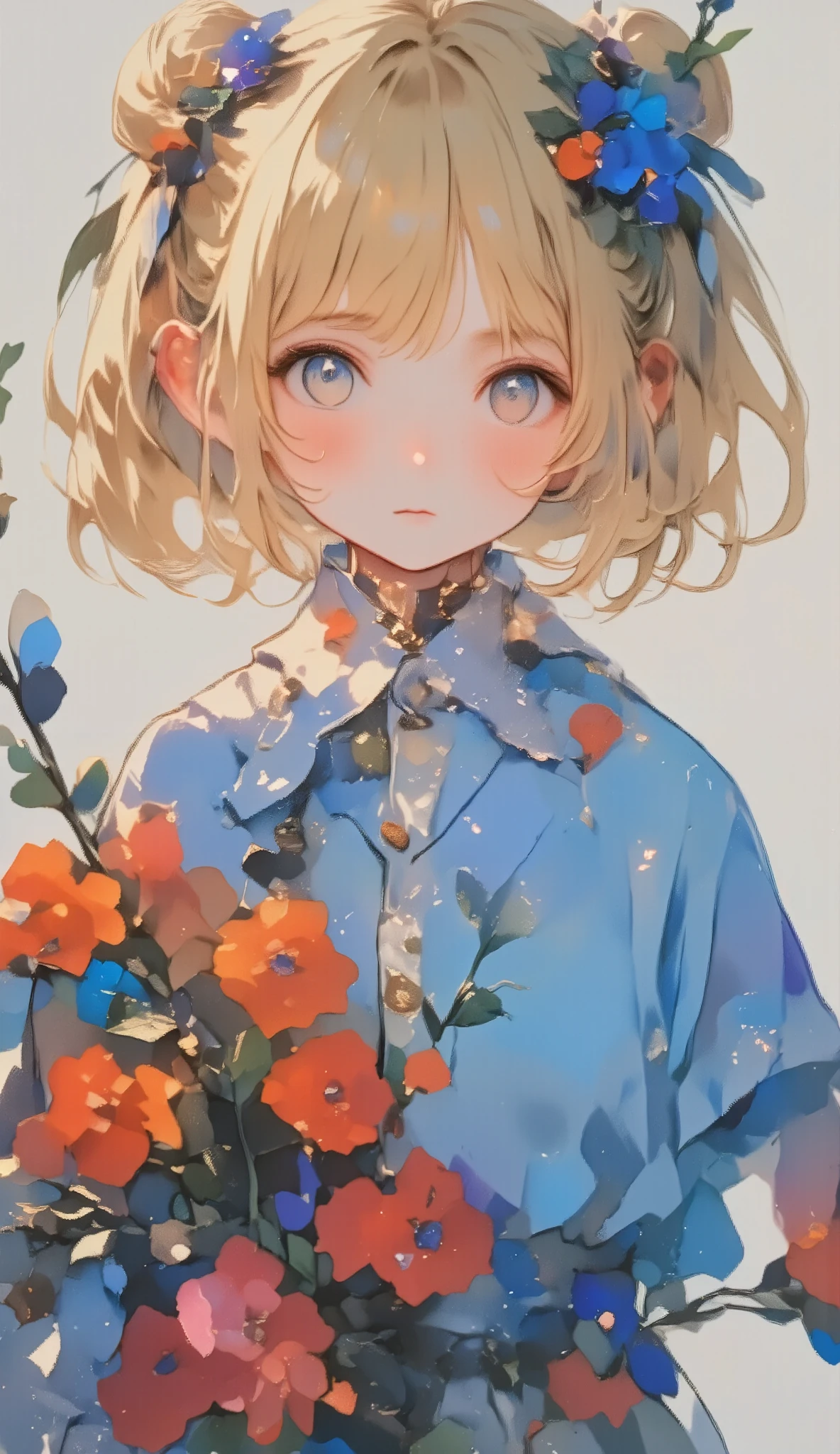 ( top quality 、masterpiece、 very detailed、 One Girl 、 cute face、Silky Short Blonde、(((  Twin Tail Short Hair、Short Bob Twin Tail)))、 gray eyes、 above the knee、 Gothic Fashion、 very detailed目、Small red cheeks and nose、 cute face、