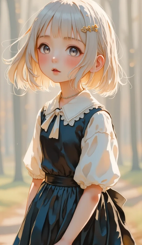 ( top quality 、masterpiece、  very detailed、  One Girl  、  cute face、Silky Short Blonde、(((  twin tail short hair 、Short Bob Twin Tail)))、  gray eyes、 Knee、  Gothic Fashion、  very detailed目、Small red cheeks and nose、  cute face、