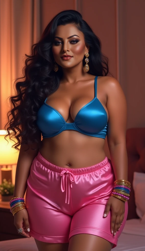 cute smiling Indian woman, beautiful detailed face, beautiful detailed eyes, beautiful detailed lips, laughing expression, blue crop top, no pants, bare legs, hairy pussy, realistic, photorealistic, studio lighting, 8k, high resolution, masterpiece, ultradetailed, vibrant colors, award show setting, beautiful lighting, elegant formal occasion,((bottomless show hairy pussy)).