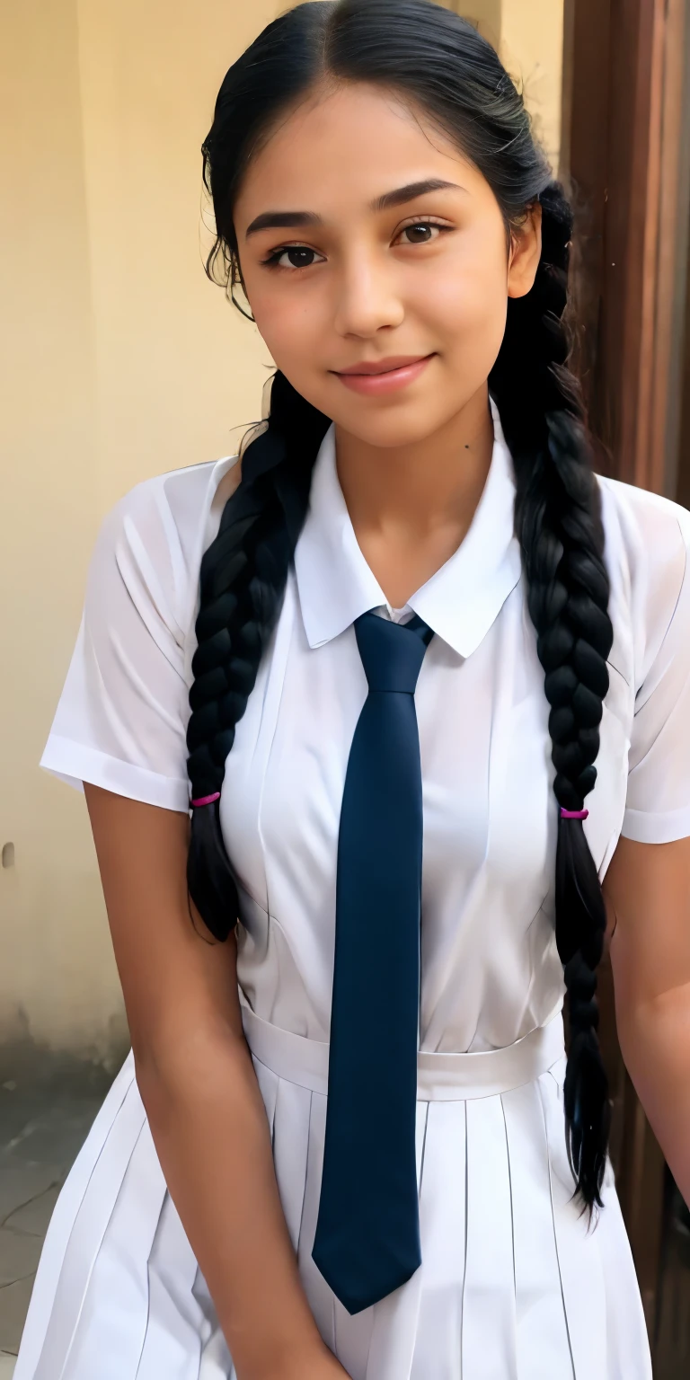 neat college girl, ((playing ,touching ,squeezing ,grabbing )), person, (school uniform, braided hair ), (wide angel ),outside the athletic field, (chubby), photorealistic, detail, skin texture, super detail, delicate and sexy collarbone, smile, super detailed face, detailed lips, detailed eyes, double eyelids, big boobs, big ass, realistic image