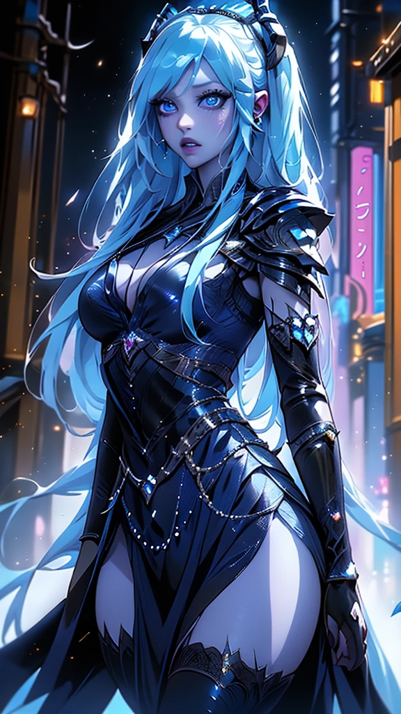 A beautiful girl with detailed eyes and face, cute anime style, standing at a rave party with colorful neon lights and a detailed, vibrant background, a monster in the scene, monochrome,(best quality,4k,8k,highres,masterpiece:1.2),ultra-detailed,(realistic,photorealistic,photo-realistic:1.37),1girl,beautiful detailed eyes,beautiful detailed lips,extremely detailed eyes and face,long eyelashes,rave party,colorful neon lights,detailed vibrant background,monster,monochrome,anime,concept art,concept art, digital art, 8k, high quality, photorealistic, masterpiece, realistic shading, vibrant colors