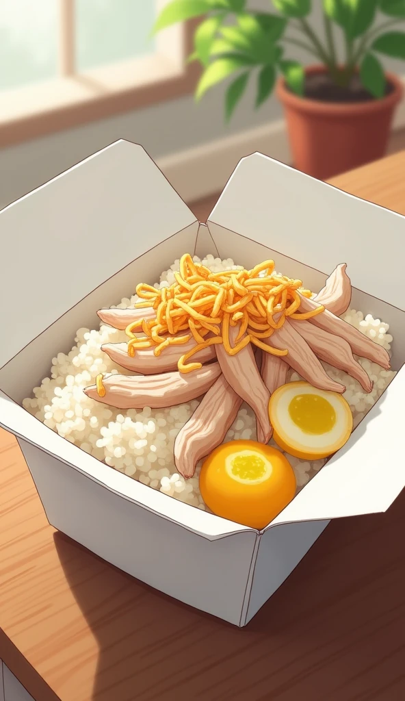 Lunch Rice Animation Animation style illustration of a lunch box filled with white rice ...