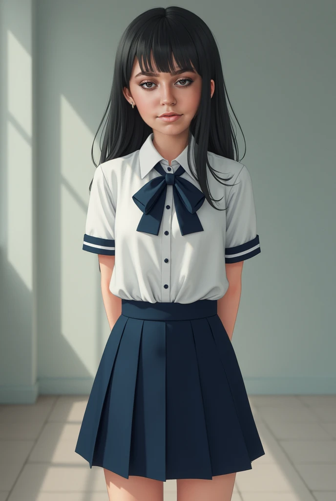 A high school student, wearing uniform, whilst facing in front