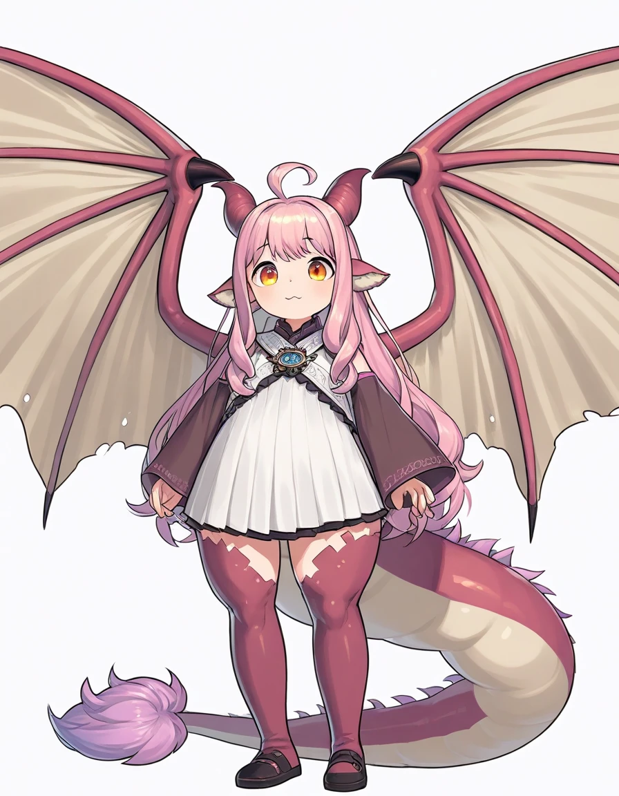 masterpiece, best quality, cute eyes, 1girl, solo, high fantasy costume, ((white background)), full body, multiple views, leotard, succubus, dragon horn, detached sleeves, cleavage cutout,