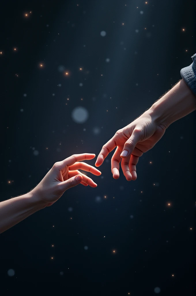 Two hands reaching for each other in space - SeaArt AI