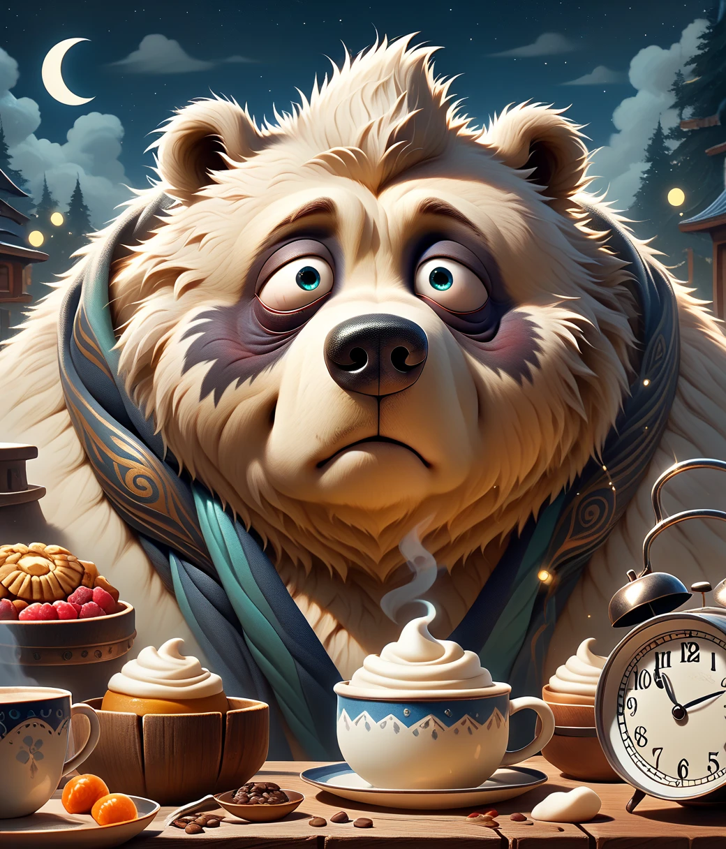 (cute, fat, obese, anthro, male, polar bear cub), adorable, magical oasis, fantasy, night time, moonlight, beautiful, whimsical,, hires textures, highly detailed, intricate details, best quality, masterpiece