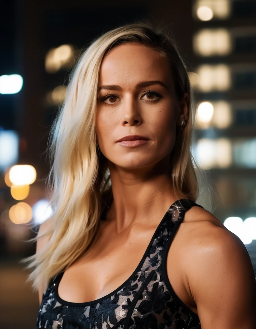 cinematic photo professional fashion close-up portrait photography of a beautiful  (((ohwx bodybuilder woman))) in the city at night, Nikon Z9, bokeh . 35mm photograph, film, bokeh, professional, 4k, highly detailed