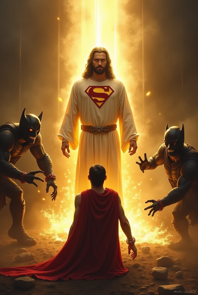 Jesus in a superhero suit vs. the devil in a Superman suit