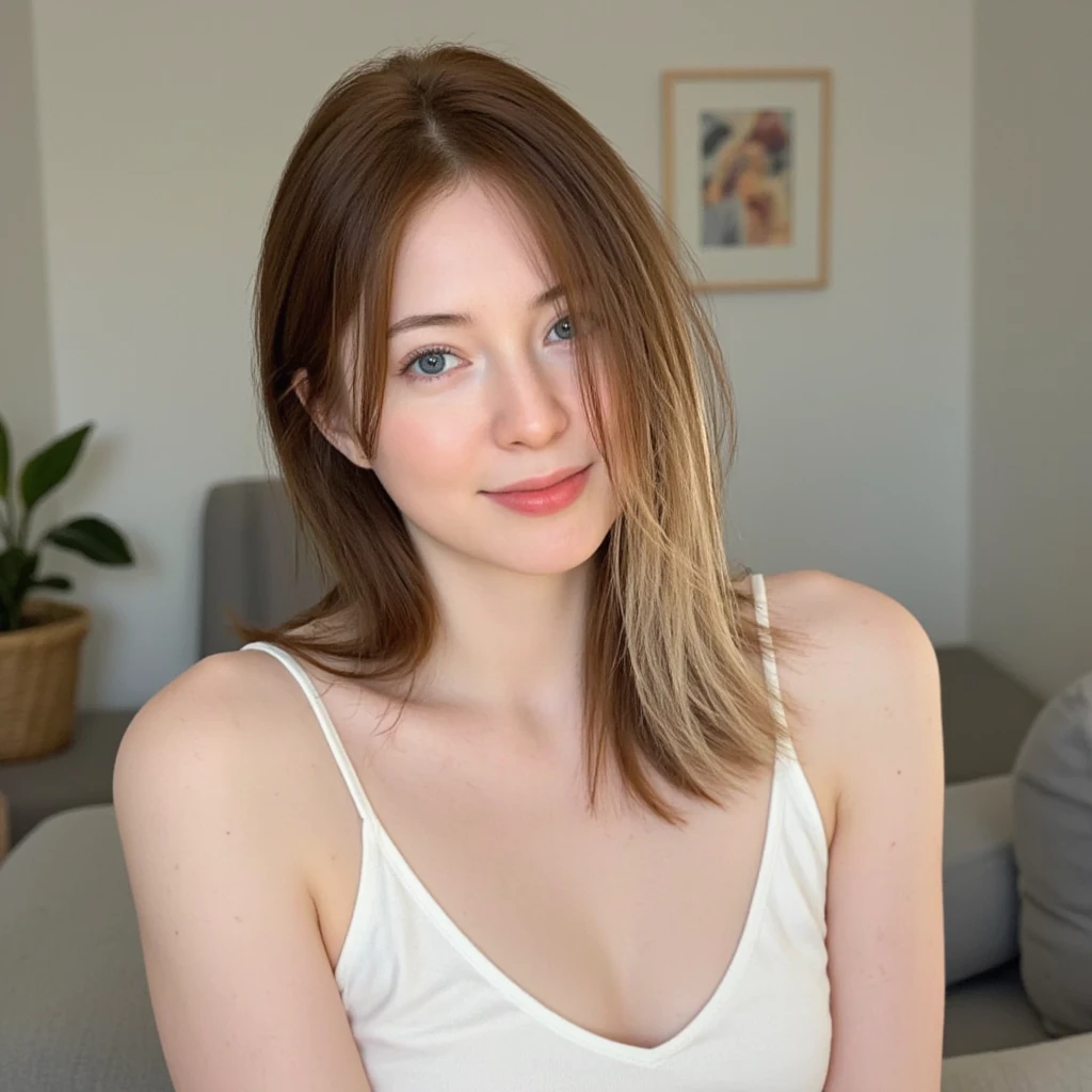 RAW photo of m0n4el1s4 woman, blue eyes, wearing a simple white dress,, in a living room, detailed face, natural lighting, highly detailed, absurdres, smile happy
