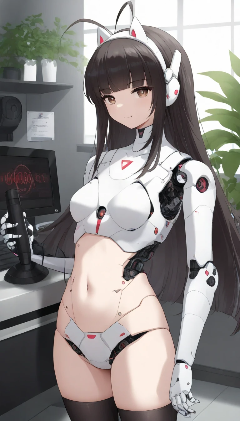 A transformer that hides as a Microwave oven transforms into a lovely cyborg woman to seduce a very confused office worker, office break room
