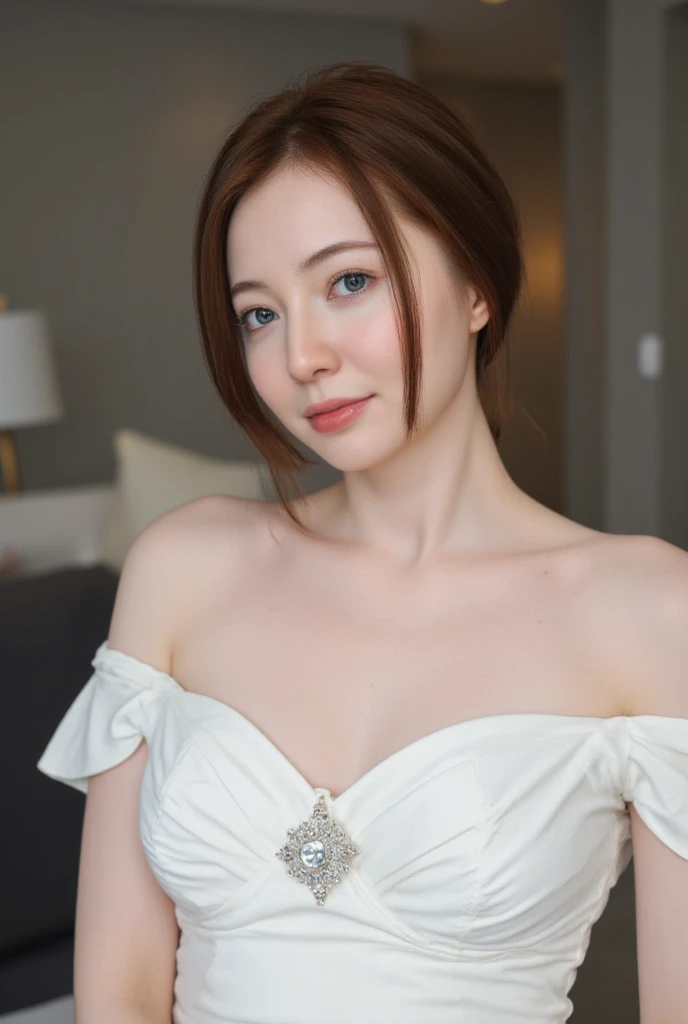 RAW photo of m0n4el1s4 woman, blue eyes, wearing a white luxurious dress,, in a living room, detailed face, natural lighting, highly detailed, absurdres, cry
