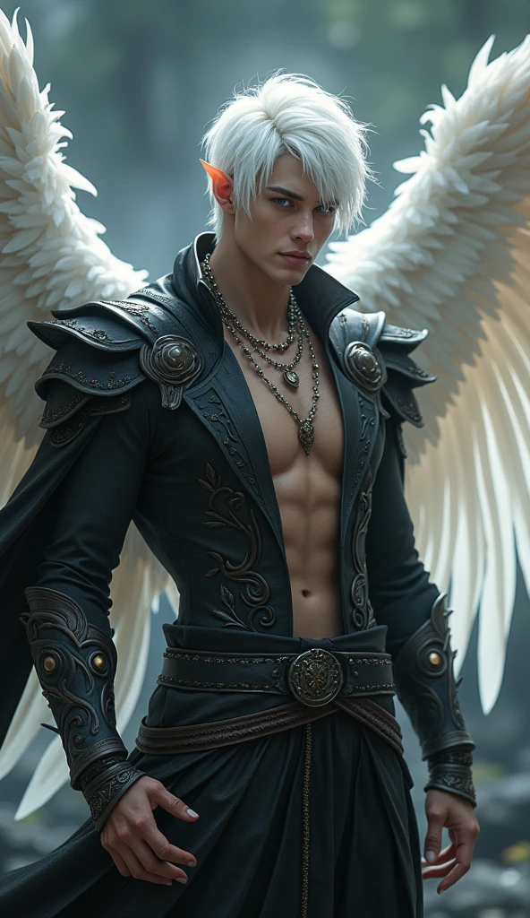 (8K, RAW photo, Highest quality), (full-body shot:1.8), (blue eyes:1.6), (18 years old:1.5), (white pale skin:1.6), (short hair:1.7), (silver hair:1.3),(angel of death:1.5) (wavy hair:1.3), (black angel wings:1.7), (black cloak:1.6), (evil presence:1.7) (horror:1.7), Realistic, (((1 perfect penis:1.3))), 1 amazing penis, (((1 nice penis:1.2))), 1 beautiful penis, 1 great penis, 1 male penis, male scrotum, perfect scrotum, male structure, male genitalia,, handsome man,frontage, Intricate details, Extremely detailed eyes and eyelashes, Muscular male, Manly, masculine, Soft lighting, Cinematic lighting, Portrait, Exposing the pectoral muscles, male model, muscular, ripped, defined body, Digital SLR, hyper qualit, Fujifilm XT3, Crystal clear, 8K UHD, High detail, Ultra photo realsisim, haar, ((Realistic skin), ((pores)), ((high detail skin)), volumettic light, groin, far, complex 3D visualization, high detail, 1 handsome young man (nsfw) looking at the viewer (Pureerosface_V 1:0.6), pure, genuine human skin , (bare chest), muscles, vivid details, hyperrealistic, beautiful background, octane rendering, best quality, masterpiece, extremely detailed, computer graphics, unity, wallpapers (realistic, photorealistic: 1.37), (((anatomically correct:1.4))), stunning, fine details, masterpiece, best quality, official art, extremely detailed CG unity 8k wallpapers, (((Full Body))), ((Correct body structure)), (((Correct dissection))), (((Depth of field:1.5))),