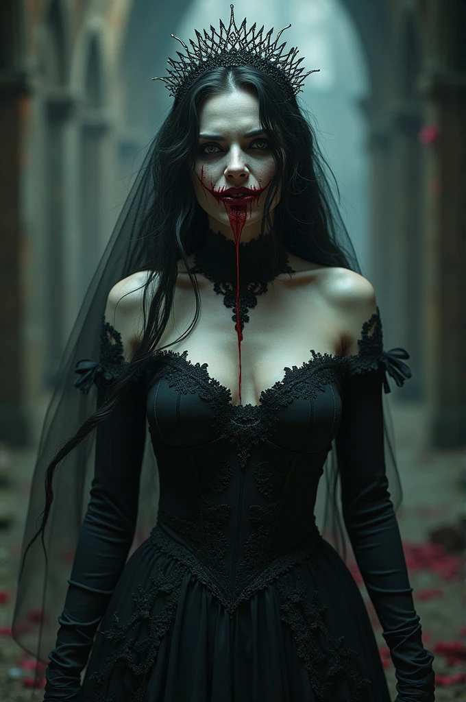 Black fat gown, a messy long hair draped, a long red tongue sticking out, ten fingers thin and boneless, no flesh and skin, some of the corners of the mouth still have blood stains, the yin is deep and terrifying. --auto