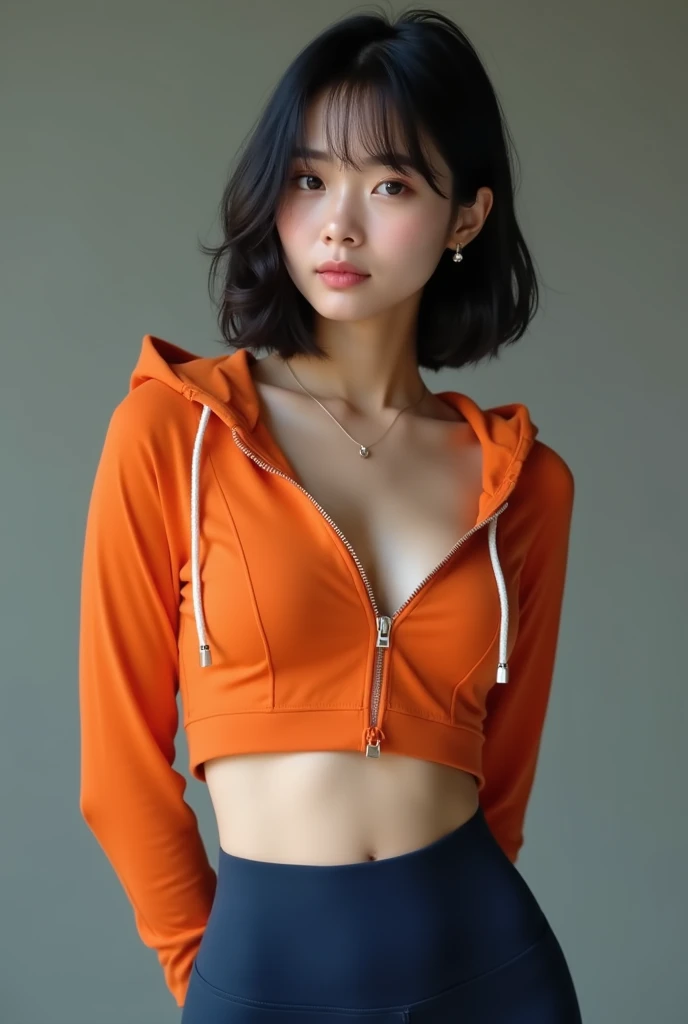 a lot of details, (underweight), 30 years old, detailed black hair, beautiful detailed hair, super fucking beautiful, delicate beautiful face, complex details beautiful and delicate eyes, perfect hands, (flat chest best quality:1.5), perfect and delicate limbs, detailed skin, best quality, ultra-detailed,(cheerful grin:1.3),
girl kawaii, full body, Girls' Front, thick thighs, standing on one leg, floating long hair, jumper dress school, skirt, hood up, orange Clothes, Kowloon Walled City, smoke,