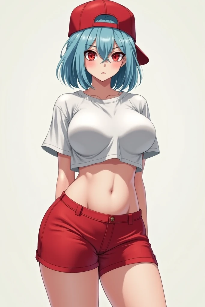 super fine illustrations,1 boy,A 150 cm tall,blue hair,Green eyes,White skin,Heart to eye,Ponytail hairstyle,perspired,Shirtless,Lewd expression,Sexy,Gay,pleasant sensation,vehement,Femininity,(Wear only briefs),There is a milky white liquid on the body,There are pronounced male genitalia,Homosexuality,The erection,Be red in the face,big breasts exposed cleavage,Drooling over male genital details,drenched all over the body,Precise legs,(Conspicuous male genitalia),Animate,Full body like,
