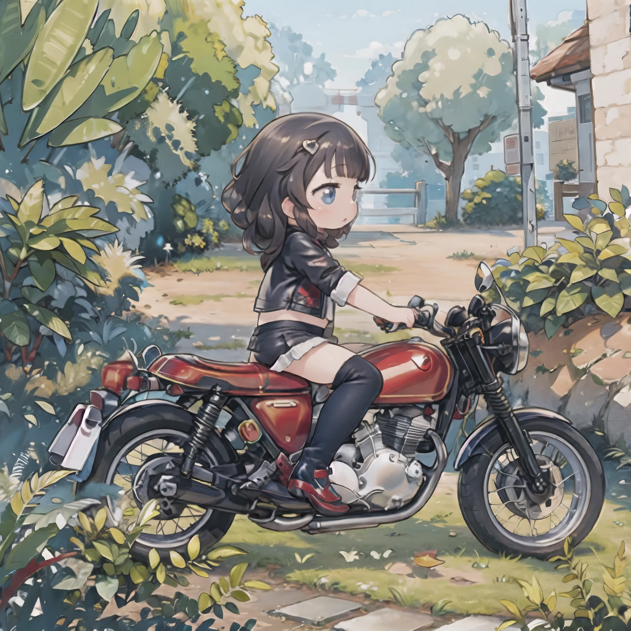 ( masterpiece， top quality:1.2), A young girl is riding a very small motorcycle, Alone,     fallen leaves，   Santa Claus Costume   ，