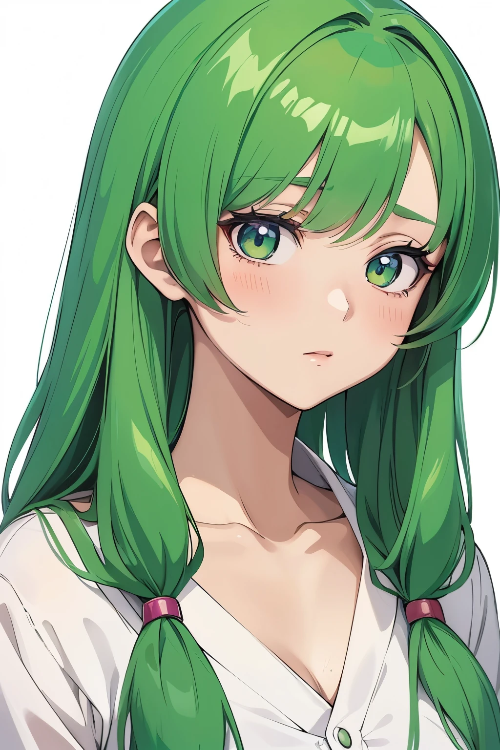 Green medium hair,purple eyes,green bunny ears,random clothes