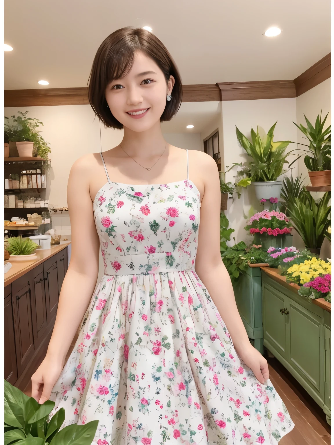 339 (20-year-old female, short hair), ( high image quality), (smile), ( Colorful Dress), ((Arietti's View of the World )), (BIG PLANTS ), (Dollhouse)