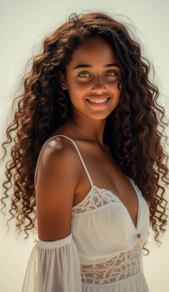 woman with long curly hair nouveau  style 