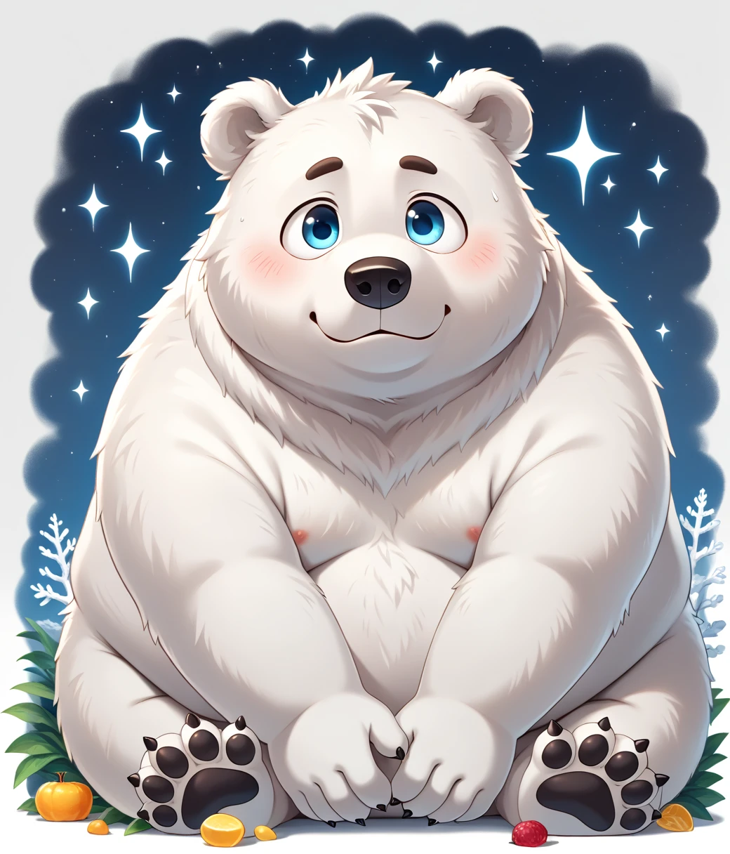 (cute, fat, obese, anthro, male, polar bear cub), full body, adorable, magical oasis, fantasy, night time, moonlight, beautiful, whimsical,, hires textures, highly detailed, intricate details, best quality, masterpiece, zPDXL3