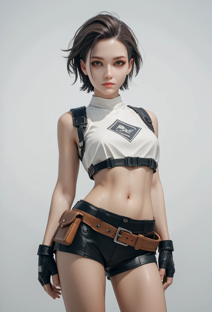 A ta woman inside a cave. by the wide. intricate leather shorts, crop top. schoolbag. Session. --s 1000