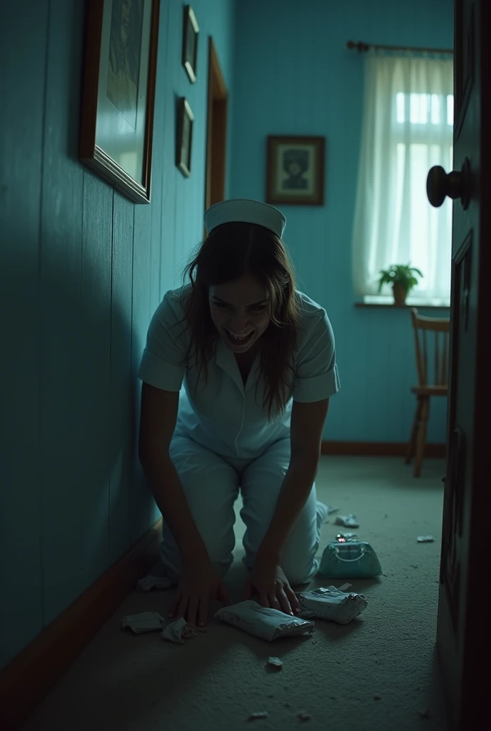 (clothes), movie still, mid distance shot, woman, medical scrubs<lora:ppclothesjan19v1-11:1><lora:CombinedPeeingSelf-08:0.8>