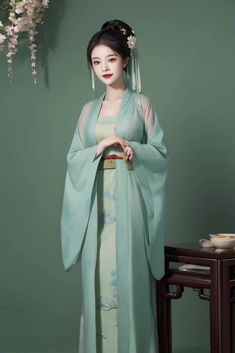 Qing Ranran ，Tree essence，plant，flower， Ancient Chinese Costumes， green clothes，robe