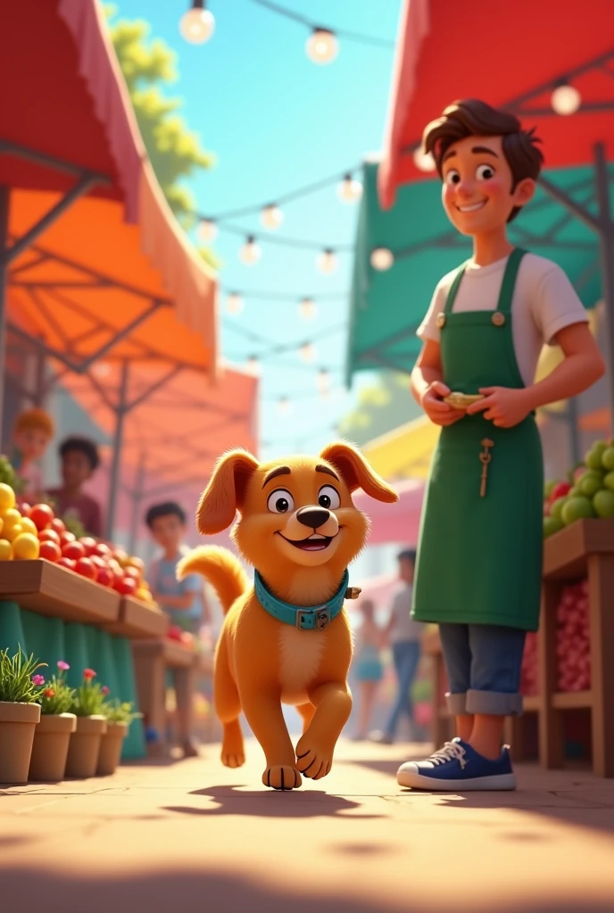 "A lively outdoor market scene with colorful stalls filled with fresh ...