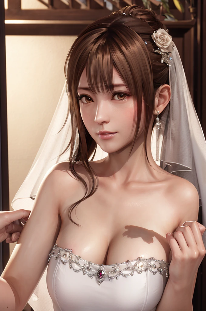 Misaki, portrait, Face，whole body，Wedding Dress