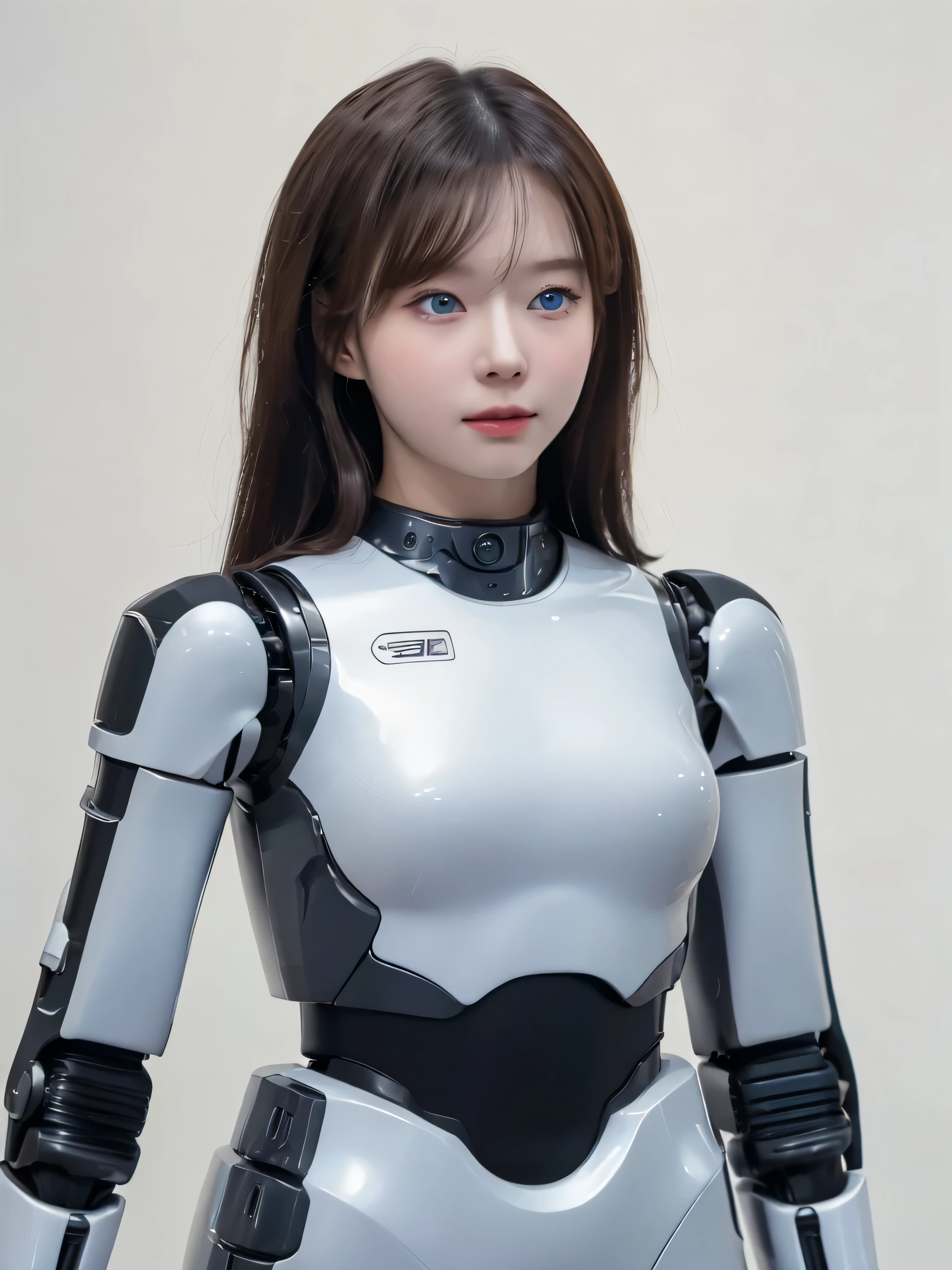 masterpiece, best quality, extremely detailed, (8K, 4K, Best Quality, hight resolution, 超A high resolution:1.1), 8K portrait,1girl in, Japaese android girl,android teacher,Plump , control panels,android,Droid,Mechanical Hand, ,Robot arms and legs, Black hair,Mechanical body,Blunt bangs,White Robotics Parts,perfect robot woman,Charging spot,Long Tube,A thick cable was connected to her neck,ceramic body ,android,robot humanoid,a bit chubby,panty,full eyes,perfect mechanical body,white robotics body,future assembly plant,white body,She has repaired,black sponge joints,android assembly plant,android,laboratory,perfect machine body,white robot body, body by hrp-4c, face by aespa winter, blue eyes, sharp face shape, 20 years old