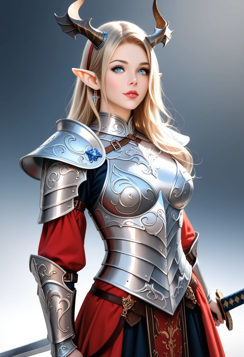 a close up of a woman in a costume with horns and a sword, armor girl, dark elf princess, pale black armor, stunning armor, 2.5 d cgi anime fantasy artwork, detailed fantasy art, epic fantasy art style hd, epic fantasy art style, wlop rossdraws, fantasy woman, beautiful armor, hyperdetailed fantasy character, rossdraws 1. 0