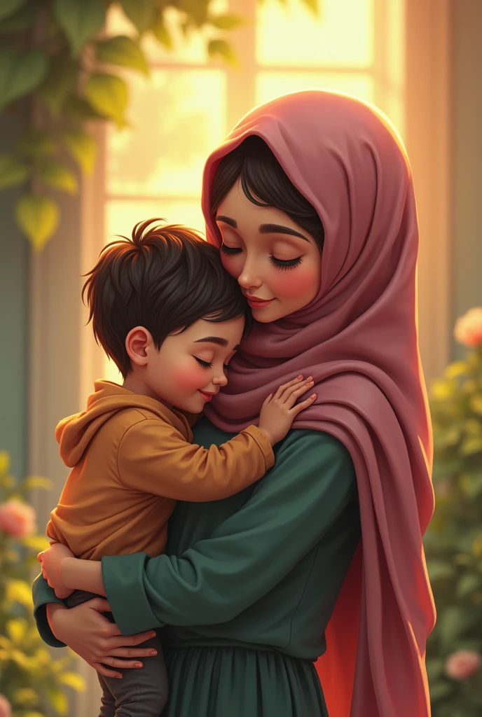 Drawing drawing of a tall teenage girl with grey hijab on kissing a little fat ??? on the lips, french kiss, as if they are in a cartoon, toon face, realistic anatomy 
