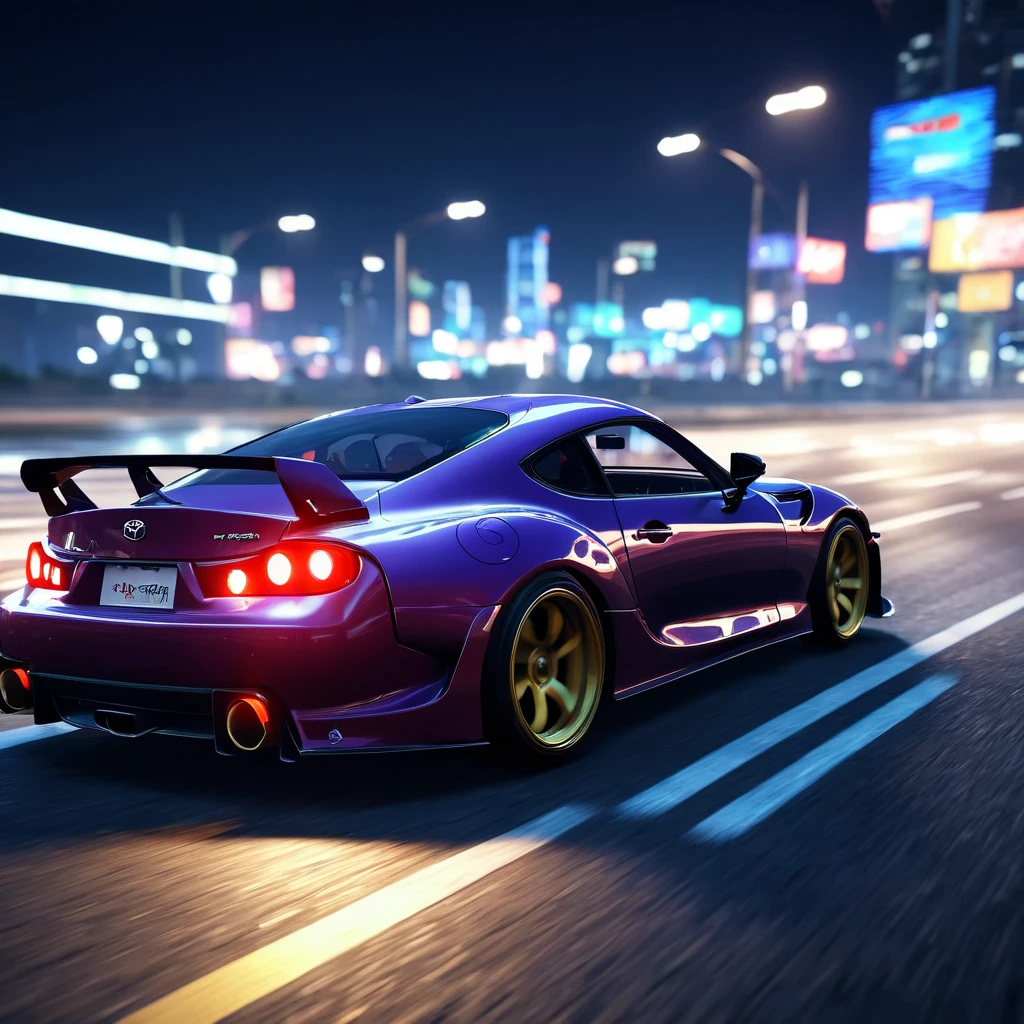 arafed car driving on a highway in a city at night, video game screenshot>, car drifting, drifting around a corner, action scene screenshot, pc screenshot, toyota supra, interior gameplay screenshot, life simulator game screenshot, gameplay still, realistic unreal engine 3 d game, drifting, in - game screen shot, game screenshot. blurry light particles