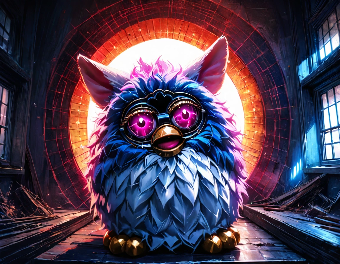 
furby,from front.simple background,chaos,mad, BREAK .quality\(8k,wallpaper of extremely detailed CG unit, high resolution, top-quality, top-quality real texture skin, hyper realistic, increase the resolution, RAW photos, best quality, highly detailed, the wallpaper, golden ratio, high saturation realism, vibrant colors, dramatic lighting, persuasive storytelling, atmospheric scenery, captivating visuals, intricate details, strong emotions, dreamlike world\)