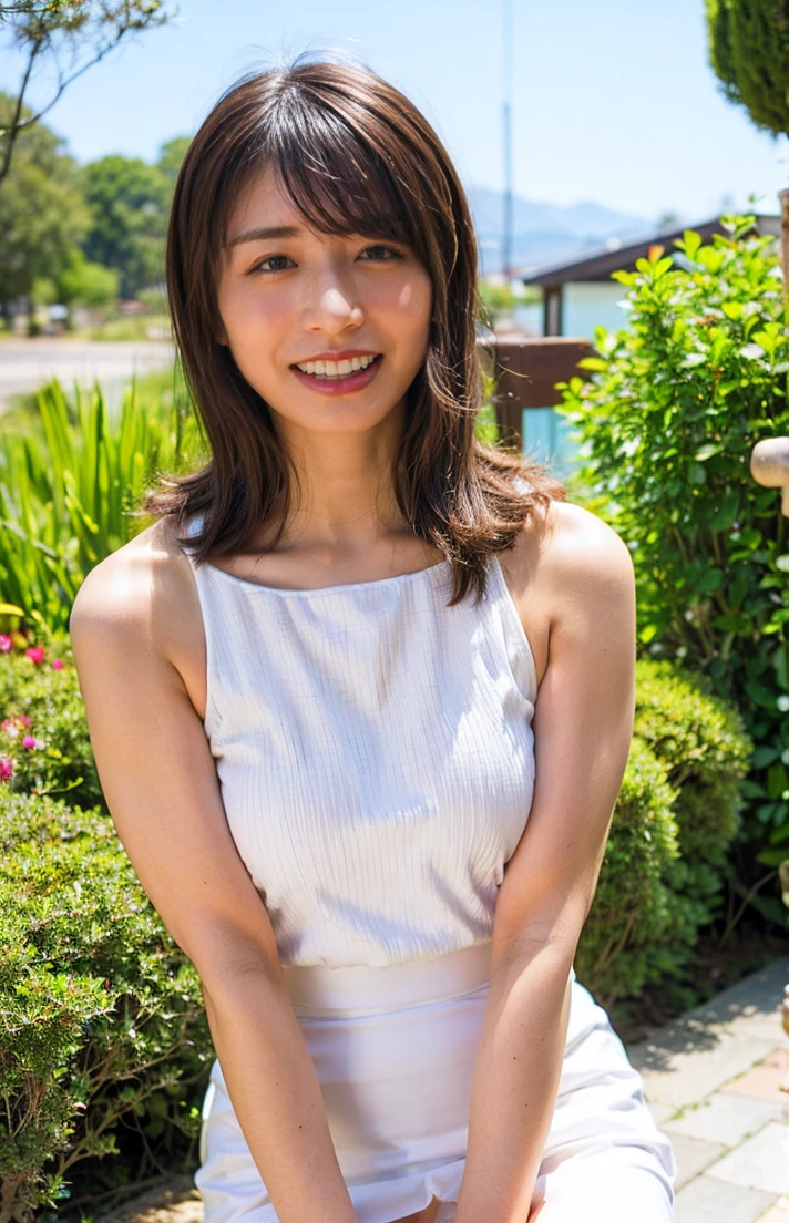 portrait, 8K, high quality, realistic photo image, Japanese woman, 40 years old, neat and clean wife, housewife, lovely wife, small breasts, very thin waist, reproduce natural and realistic eyes, cute face, detailed face, smile, beautiful black hair, octane rendering, beautiful lighting, golden ratio composition, casual clothes, sober clothes, casual attire, natural background, blurred background, light makeup, mature woman, background blur