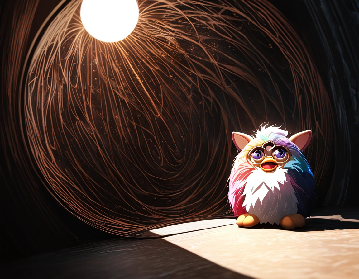 (furby:1.3),simple background, chaos, mad, psycho,dynamic action. BREAK .quality\(8k,wallpaper of extremely detailed CG unit, high resolution, top-quality, top-quality real texture skin, hyper realistic, increase the resolution, RAW photos, best quality, highly detailed, the wallpaper, golden ratio, high saturation realism, vibrant colors, dramatic lighting, persuasive storytelling, atmospheric scenery, captivating visuals, intricate details, strong emotions, dreamlike world\)