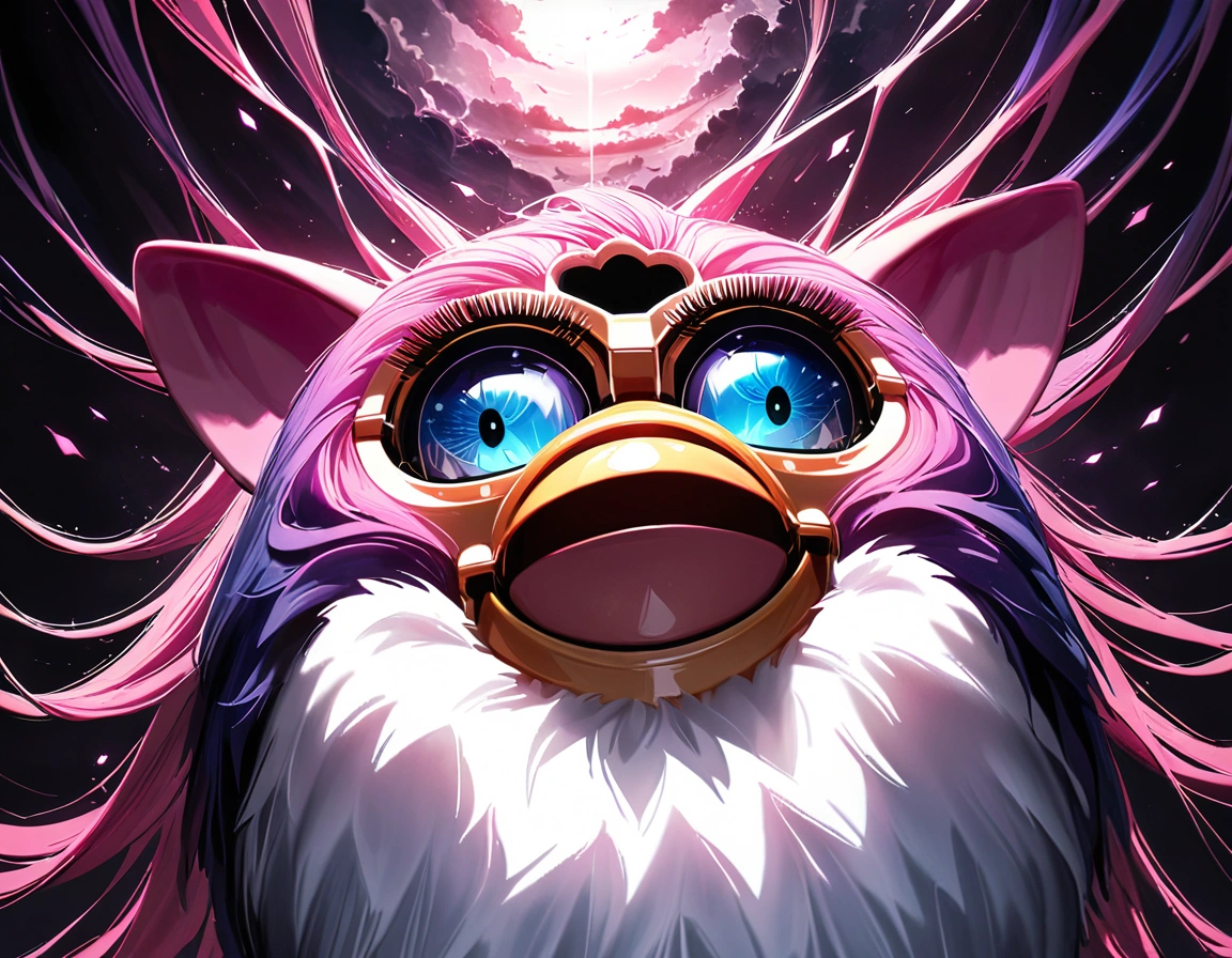 (furby:1.3),simple background, chaos, mad, psycho,dynamic action. BREAK .quality\(8k,wallpaper of extremely detailed CG unit, high resolution, top-quality, top-quality real texture skin, hyper realistic, increase the resolution, RAW photos, best quality, highly detailed, the wallpaper, golden ratio, high saturation realism, vibrant colors, dramatic lighting, persuasive storytelling, atmospheric scenery, captivating visuals, intricate details, strong emotions, dreamlike world\)