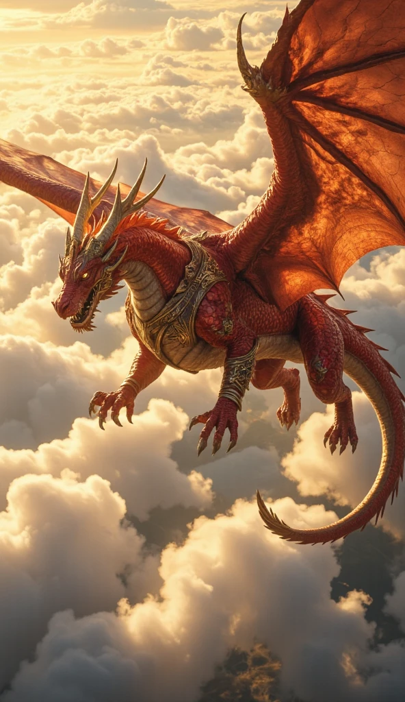 dragon,red,Full body details,Fly in the clouds,
