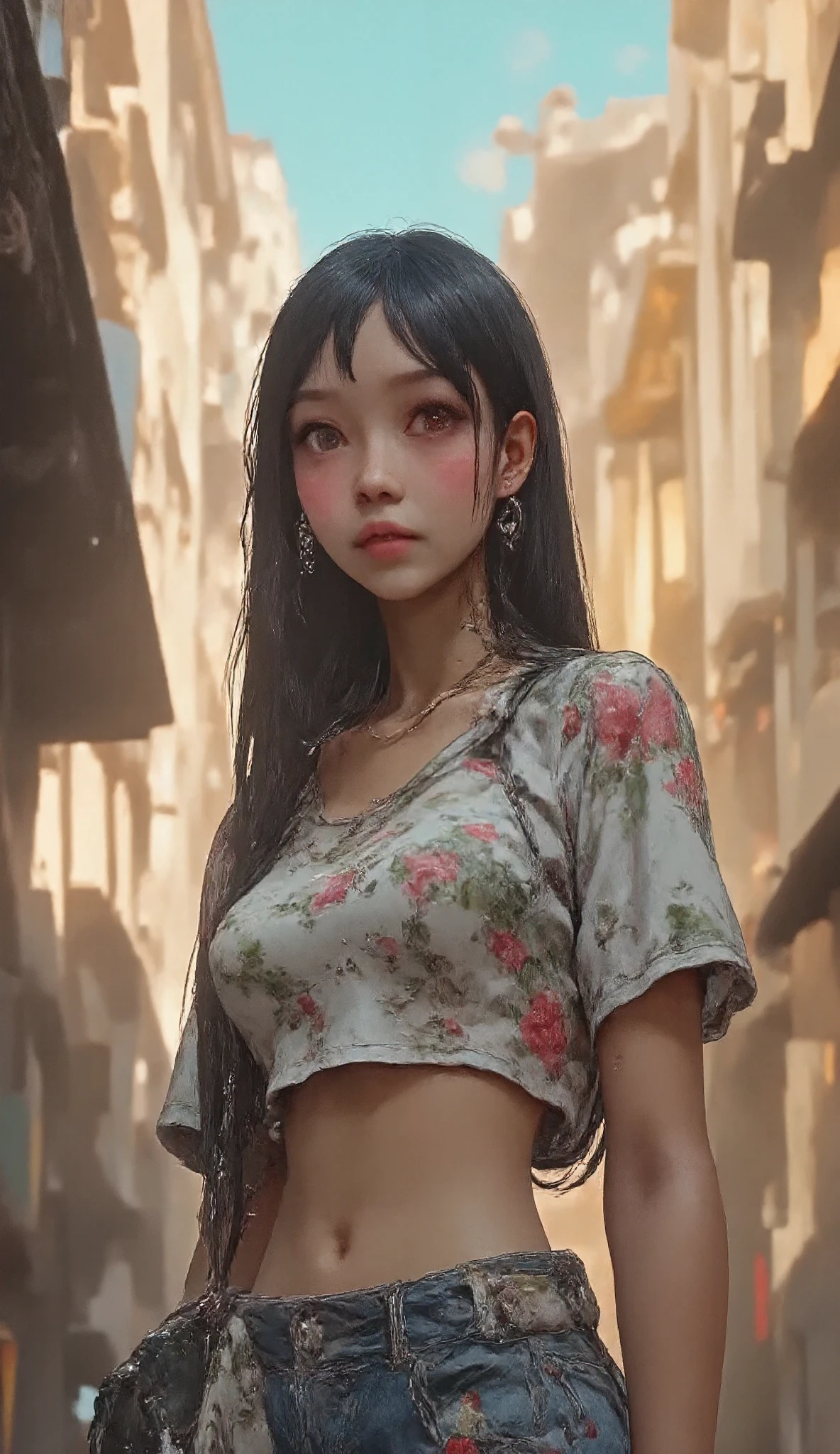  masterpiece,  top quality, ultra-detallado, 8k drawing under CG Unity ,   a woman looking directly at the observer, Summer theme, An enchanted and happy look, in the center of Paris,  smiling, with long black hair and cowboy style .