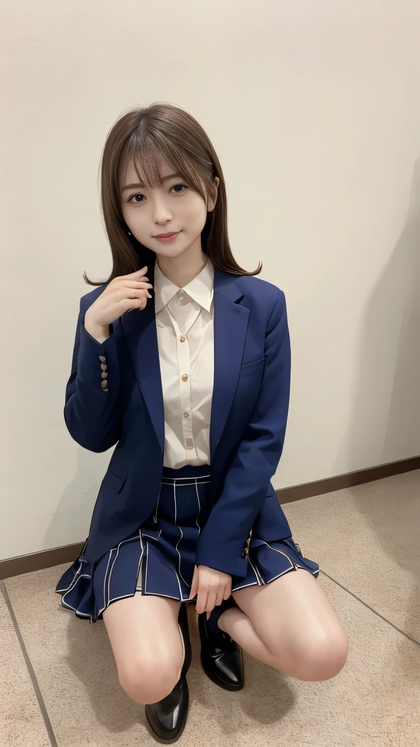 ((Best of the highest quality, 8k, Masterpiece: 1.3, raw photo)), Sharp focus: 1.2, (1 AESPA, slim body type female, 21 y/o: 1.1), (Solo: 1.2), (realistic, photo-realistic:1.37), face focus, cute face, finely eyes, (droopy eyes: 1.32), (Emphasize prominent aegyo-sal with bright: 1.2), shimmering eyeshadow applied under the lower lash line, paired with thick, (small breasts, flat chest, Thigh: 1.3), (short bob, bangs: 1.28), (wearing blazer and shirt of school uniform, panties: 1.32), (ribbon: 1.2), walking terrace dining, sun light, flower, (from behind: 1.22)