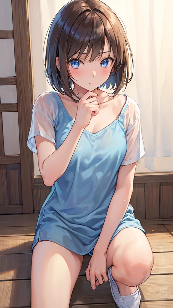 (((masterpiece, best quality, ultra highres, 1 girl, solo, no background))), super detailed skin and face and eyes and finger, beautiful japanese woman, small breasts:1.5, skinny, light brown hair, white background, very short pixie hair, (an illustration of girl), Knee shot, Generate with illustrations, Various expressions, Various poses, Please draw the entire character within the frame, ensuring that the head, arms, and legs are not cut off. The background should be simple, with the character positioned centrally, outline, anime, casual fashion,