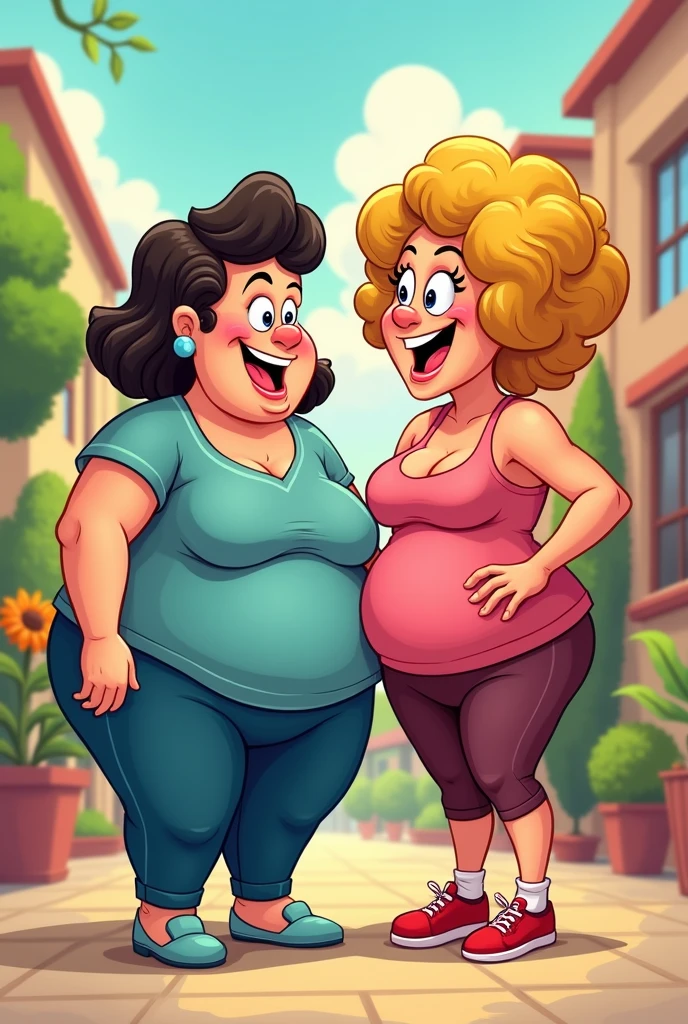 a two headed 24 year old morbidly obese yet very muscular woman with pink hair horrified by being a freak with her 40 year old mother as her second head. She has a huge ass. She is clearly straining with her two conjoined heads as she’s shitting her pants in public.