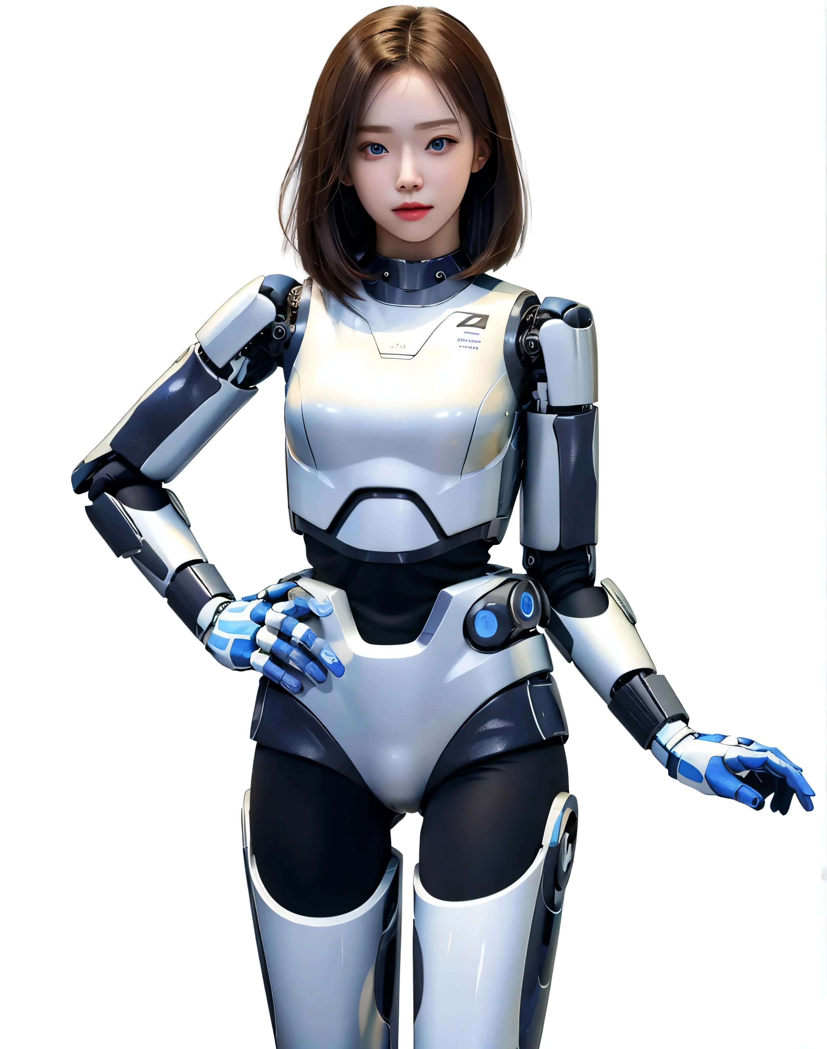 masterpiece, best quality, extremely detailed, (8K, 4K, Best Quality, hight resolution, 超A high resolution:1.1), 8K portrait,1girl in, Japaese android girl,android teacher,Plump , control panels,android,Droid,Mechanical Hand, ,Robot arms and legs, Black hair,Mechanical body,Blunt bangs,White Robotics Parts,perfect robot woman,Charging spot,Long Tube,A thick cable was connected to her neck,ceramic body ,android,robot humanoid,a bit chubby,panty,full eyes,perfect mechanical body,white robotics body,future assembly plant,white body,She has repaired,black sponge joints,android assembly plant,android,laboratory,perfect machine body,white robot body, body by hrp-4c, face by aespa winter, blue eyes, sharp face shape, 20 years old