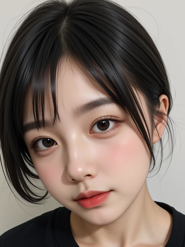 (masterpiece:1.3), (8K, realistic,  original photo,  Best Quality : 1.4), (1 Girl),  Beautiful Face , (realistic的脸), (Black Hair, Short hair:1.3), Beautiful hairstyle , Real eyes, Beautiful and delicate eyes, (realistic的皮肤),  Beautiful Skin , (sweater), absurd, Attractive,  超高分辨率 , Hyper-Reality,  Highly Detailed ,  golden ratio for layout beautification