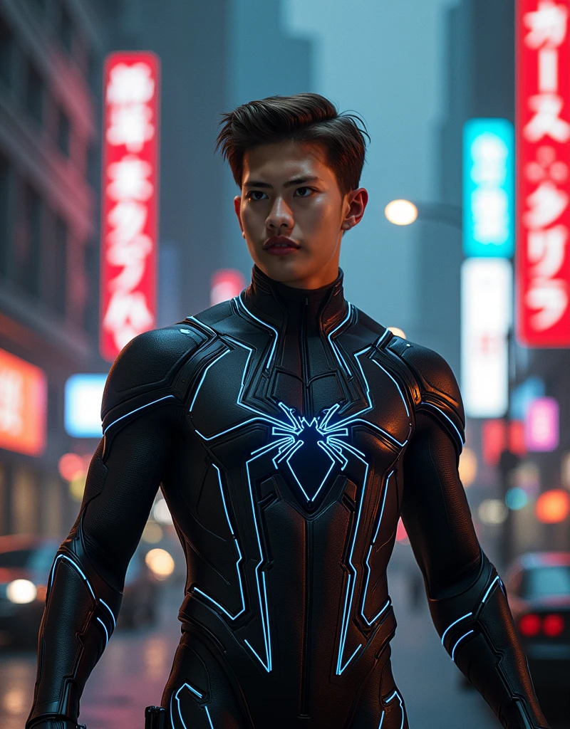 A young and cute American-japanese guy 17 years old, angry face, wearing light brown transparent Spider-Man crystal glass armour,futuristic-style transparent material see-through his naked white skin body , fighting with monsters at new York city centre,young Korean boy :: high detail, highly detailed spider, highly detailed eyes, highly detailed fingers, Full Body Shoot, Quiff haircut, dynamic pose, look at camera, detailed facial parts, Manly, night, cityscape, city lights, detailed city roof background, Sex Manaice, perfect anatomy, symmetric body, asian, 19 years old, realistic, human skin, Short Hairstyle, handsome chad chin, handsome, sitting, open legs, attractive, masculine, sexually attractive, human skin, (eyes contact), Attractive, big bulge in hip pants, super fine, depth of field, perfect composition, centered, transparent