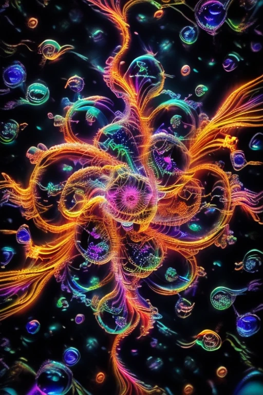 A spiraling vortex of beautiful bubbles of different neon colors swirling over and under each other, LSD, DMT imagery, psychedelic droplets of water, abstract liquid, and intricate rainbow art. octane render, black 3d fluid simulation,ethereal bubbles, swirling multicolored liquids against a pitch black background and highly detailed, octane render, reflective rainbow bubbles, twisted colors inside of glass spheres, Psilocybin Dream inside an amazing image of light emerging from colors in a shimmering glass morphing out of colors, bright neon and fluorescent colors,very bright, vibrant colors, perfectly formed and symmetrical reflective bubbles and spheres, attention to detail with these beautiful bubbles and spheres, Extreme Hallucinations in a gorgeous piece of  psychedelic digital artwork, Stunning, pixel art, tripped out colors, 4d mandelbulb psychedelics, glass like psychedelic landscape, intricate rainbow environment, psychedelic underwater brightness and glow with neon colors, glowing colors twist inside of translucent glass spheres and bubbles with light and color reflecting off of both in bright fluorescent colors, psychedelic trip, fluorescent and neon aesthetic, psychedelic vibrant colors, bright psychedelic paint splattered backgrounds,swirling spirals and vortex, bright vibrant colors popping out from 3d glass spheres, Rotational Symmetry, Pixel Assets, Portrait photography, Surrealism, Photorealistic, Hyperdetailed, Glass Morphism, Digital Art, Sparkle, Optical Illusion, Glowing Light, Reflective Light, Overexposure, Backlighting, Depth Of Field, Spheres and bubbles show perfect Symmetry, UHD, High Details, High Quality, Super Detailed, Full Focus, Awe inspiring,  Breathtaking, Indescribably Beautiful, Heaven sent images, Best Quality, Award Winning, Masterpiece. psychedelic droplets of water, abstract liquid, and intricate, octane render, black 3d fluid simulation,  