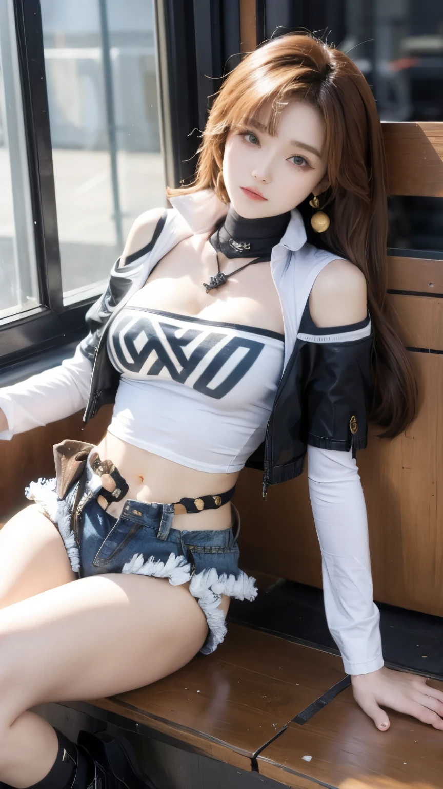 Street fashion style, low cut tight denim shorts, detailed face, plump body,