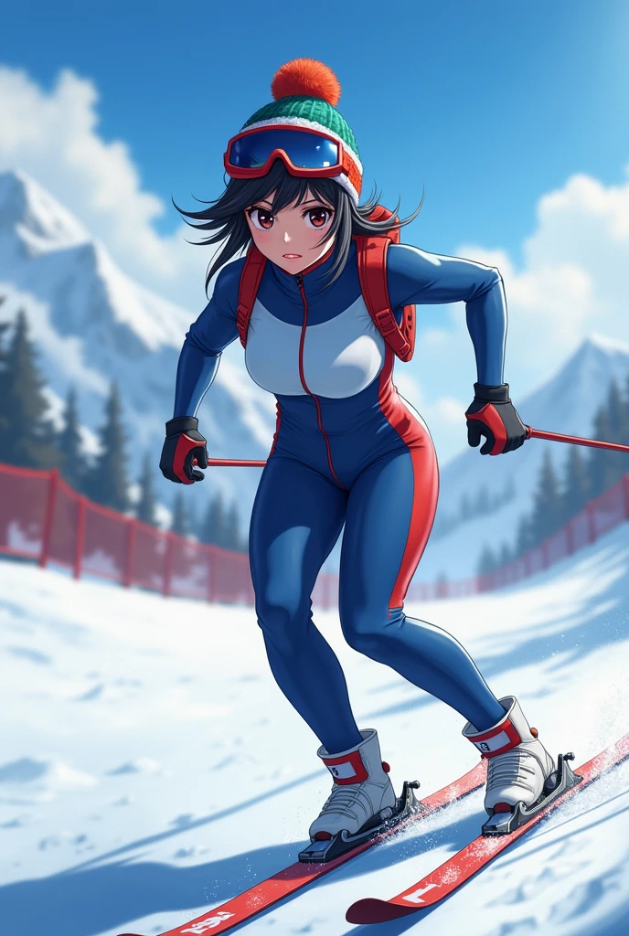 skiing、beautiful mature woman、buttocks emphasis、Upper body