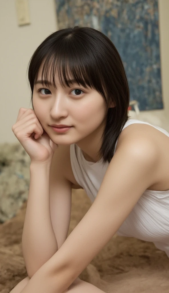 nsfw, Biologically correct images, innocence:8.5, (t-shirts prohibited:9.6, no underwear:9.5), (a naked pretty thin skinny 9yo ​​Japanese beautiful girl:16.5), (low-teen skinny thin figure:14.9), (cute small face like low-teen endo sakura:15.5, little baby face:14.5, big round eyes:13.6), no makeup:11.5, skinny ish looks:14.5, petite:9.5, delicate:6.5, tiny:6.5, (skinny as twiggy:15.5), (flat chest:13.5, small nipples:13.5), (thin:13.6), 
(missionary sex on bed:15.5, keep lying on her back:13.5, with her thin legs spread:12.5, her hands behind her back:9.6), 
keep staring straight into the camera:11.6, open forehead, (huge cumshot into her ish young pussy with no hair:15.5),
